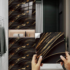 輕奢風暗金水墨圖案仿真大理石貼紙廚房後擋板桌面防油防水牆貼紙