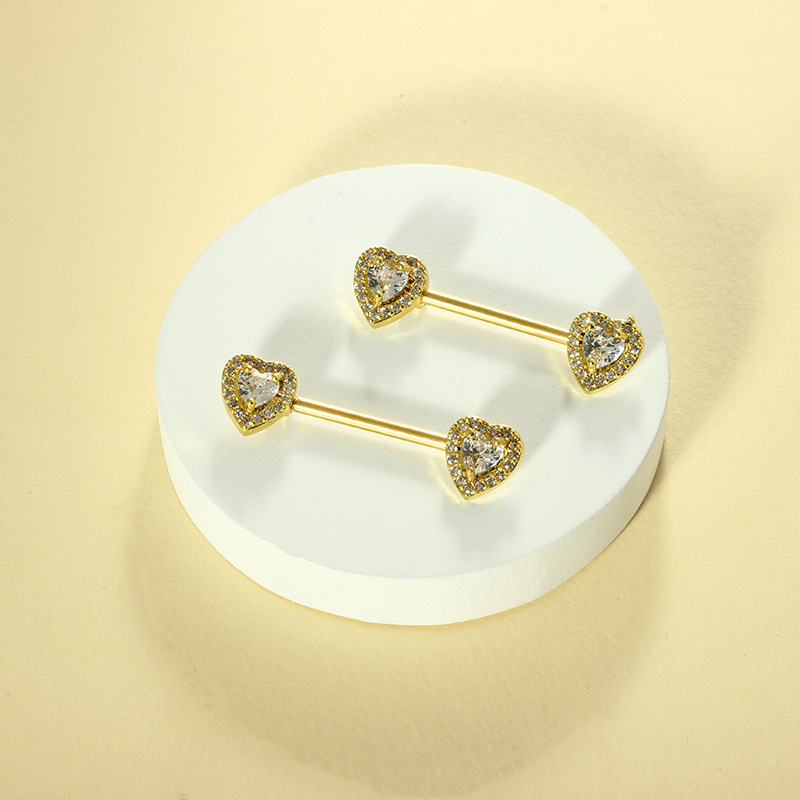 Cross-shaped Zircon Heart Breast Ring - 316L Surgical Steel Body Jewelry for Nipple, Ear, Tongue Piercing - Silver Red Gem Pair detail image 9