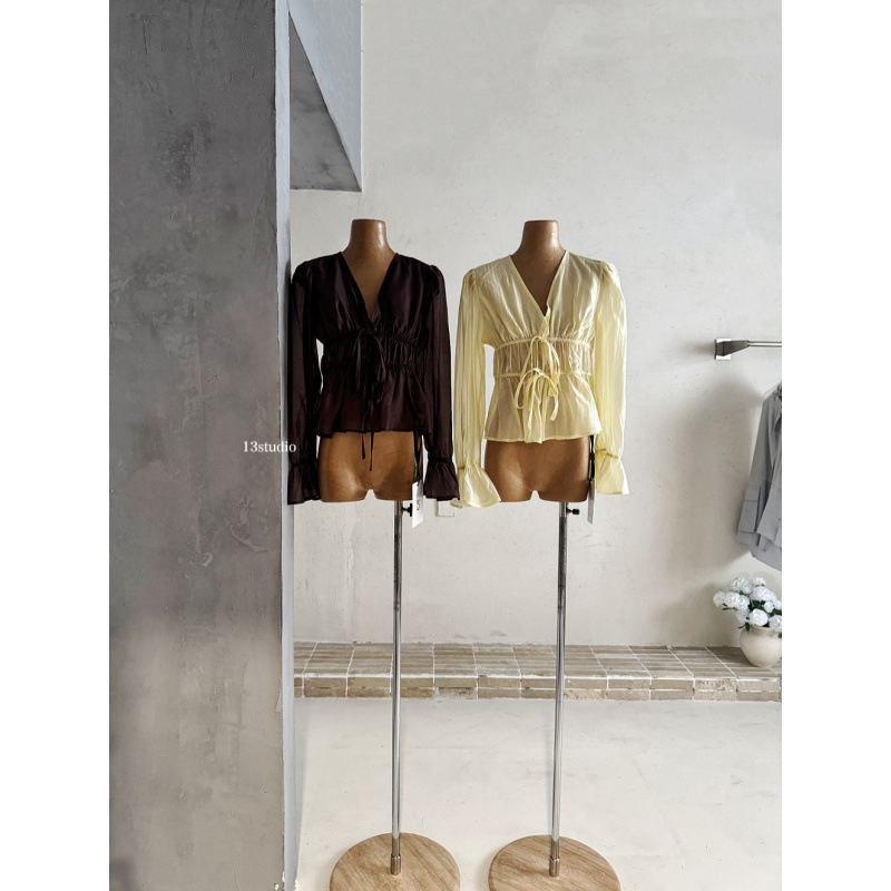 Xifengli Women's Shirt 2026 New Model with Tie Collar, Fashionable Front Tie and Ruffled Top Xifengli Women's Shirt 2026 New Model with Tie Collar, Fashionable Front Tie and Ruffled Top