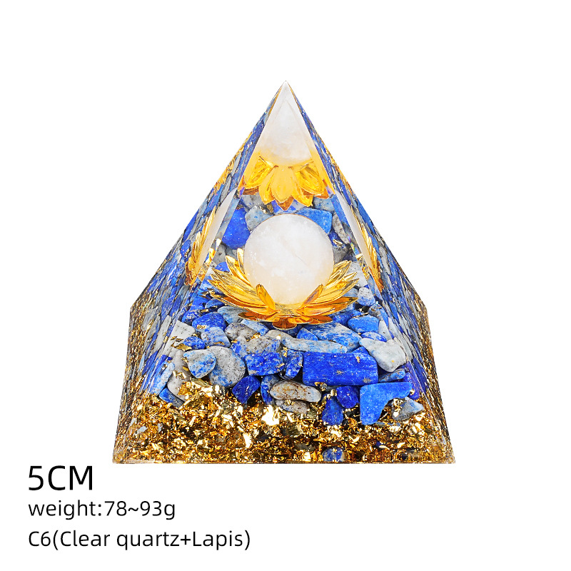 C6白水晶+莲花+青金（5cm金字塔）
