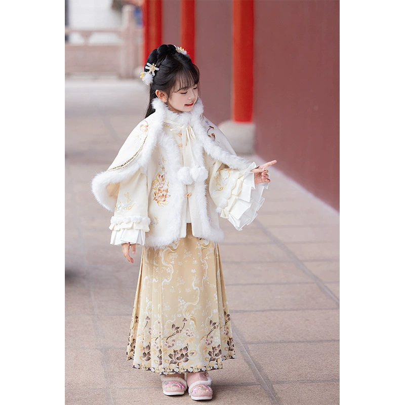 Детский Hanfu плащ с шалью плащ плюс пушистая зимняя маленькая девочка выходит на ветрозащитный новогодний костюм