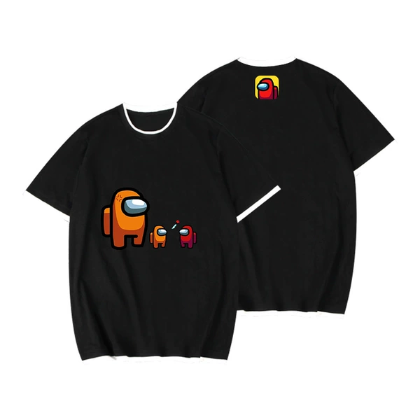 AMONG US black white-collar fake two T-shirts -03
