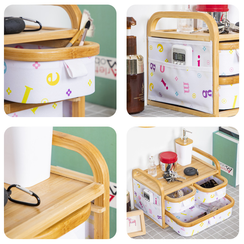 Estilo japonés tela de bambú de gran capacidad multifuncional caja de almacenamiento de cosméticos dormitorio escritorio cesta de almacenamiento de artículos diversos