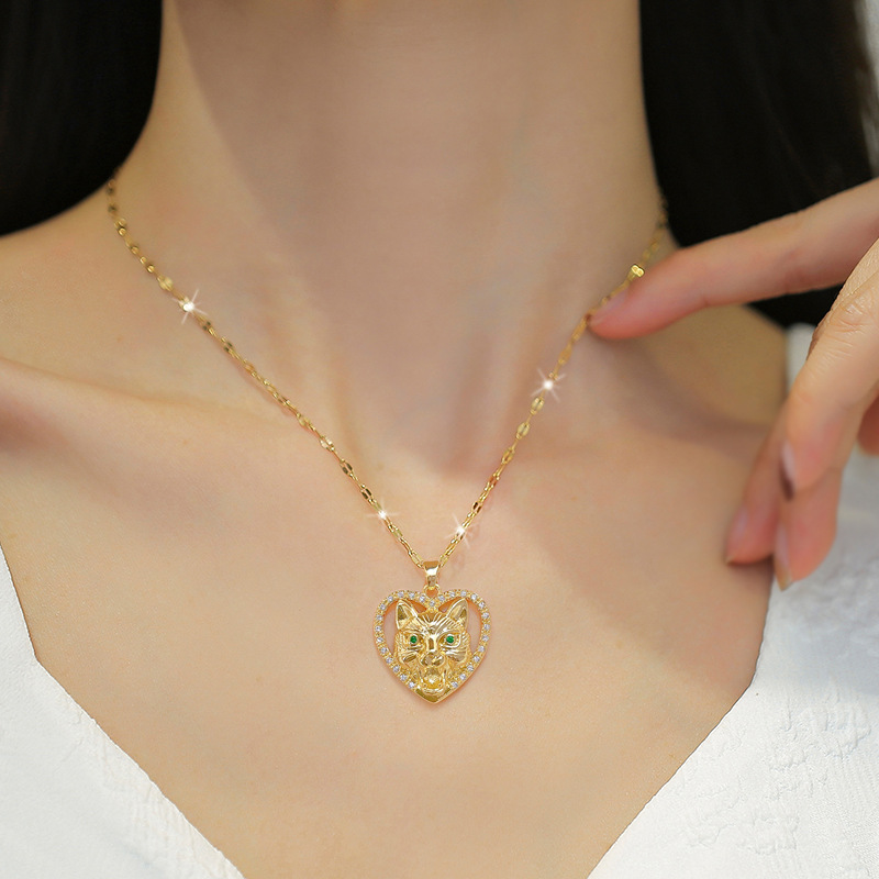 Collier Ras De Cou Femme Élégant Avec Pendentif Chat En Strass_voghion.com