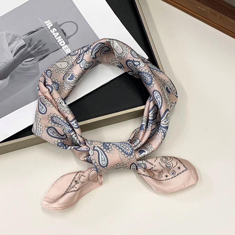 Buñuelo de seda cuadrada de impresión digital coreana para mujeres, buñuelo de cuello, buñuelo de cuello, buñuelo de moda, cinta