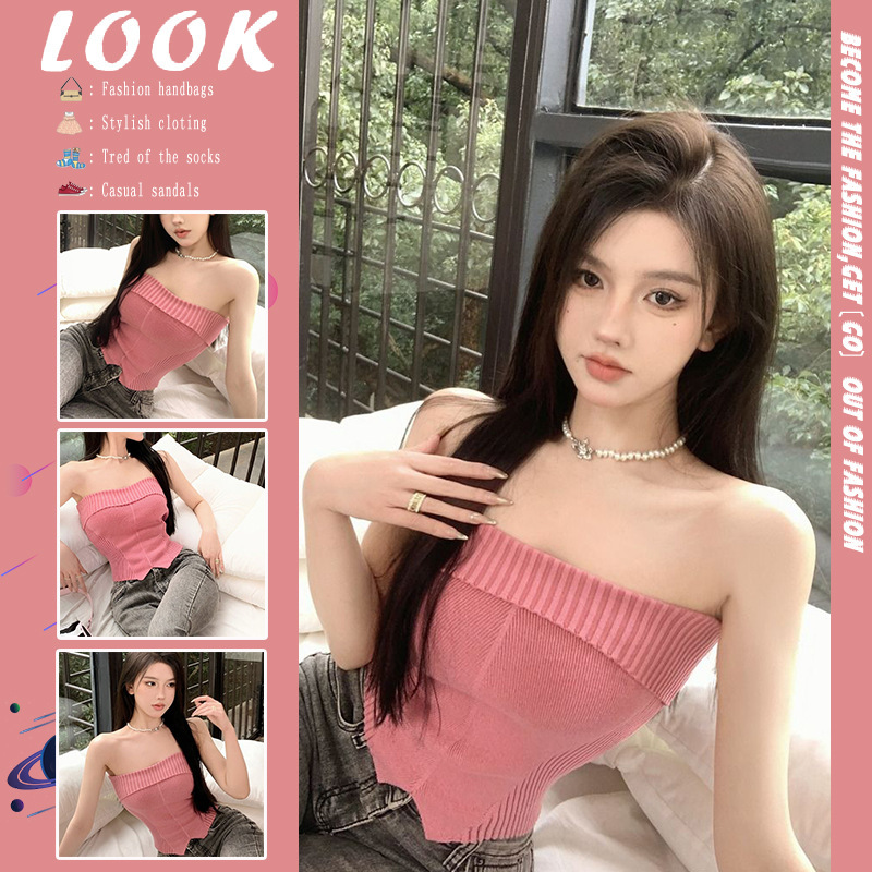 Pure Desire Sexy Spice Girls Strapless Vest Women's Spring Inner Wear Slim-fit Outer Wear Slimming Knitted Shoulder Base Shirt