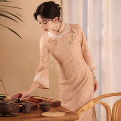 【熱銷同款】秋冬裝倒大袖國風中式長款改良旗袍年輕款女復古長袖