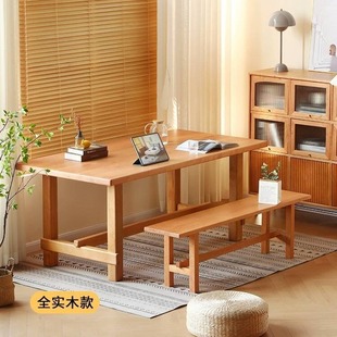 Solid Wood Table Log Workbench Dining Table Cherry Wood Rectangular Japanese Style Nordic Household Dining Table Study Table