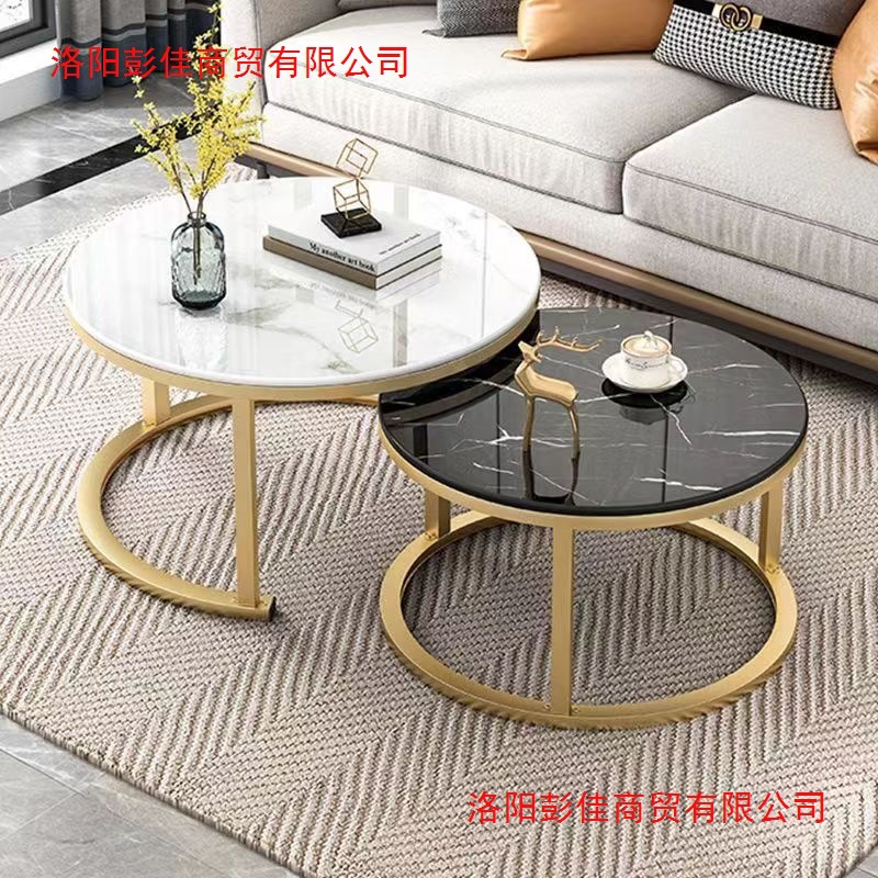 Mesa de té lujosa moderna pequeña sala de estar mesa redonda simple de mármol italiano creativo mesa de té de hierro forjado