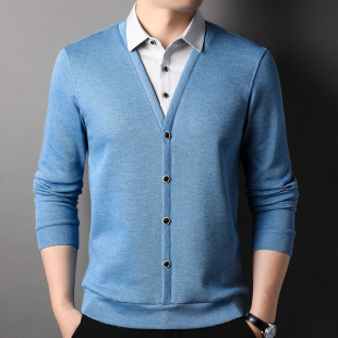 Classic knitted fake two-piece Men's 2023 autumn and winter New Business Casual young and middle-aged knitwear sweater men