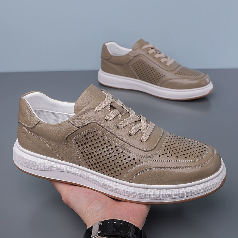 Популярные белые туфли, летние полые дышащие повседневные туфли, мужские низкие кроссовки из воловьей кожи первого слоя, универсальная цельная доставка