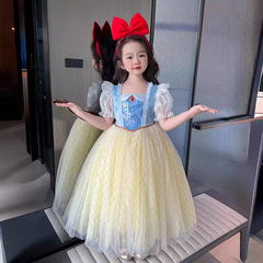 2024春夏女童白雪公主連衣裙公主裙網紗生日禮服裙六一節高定
