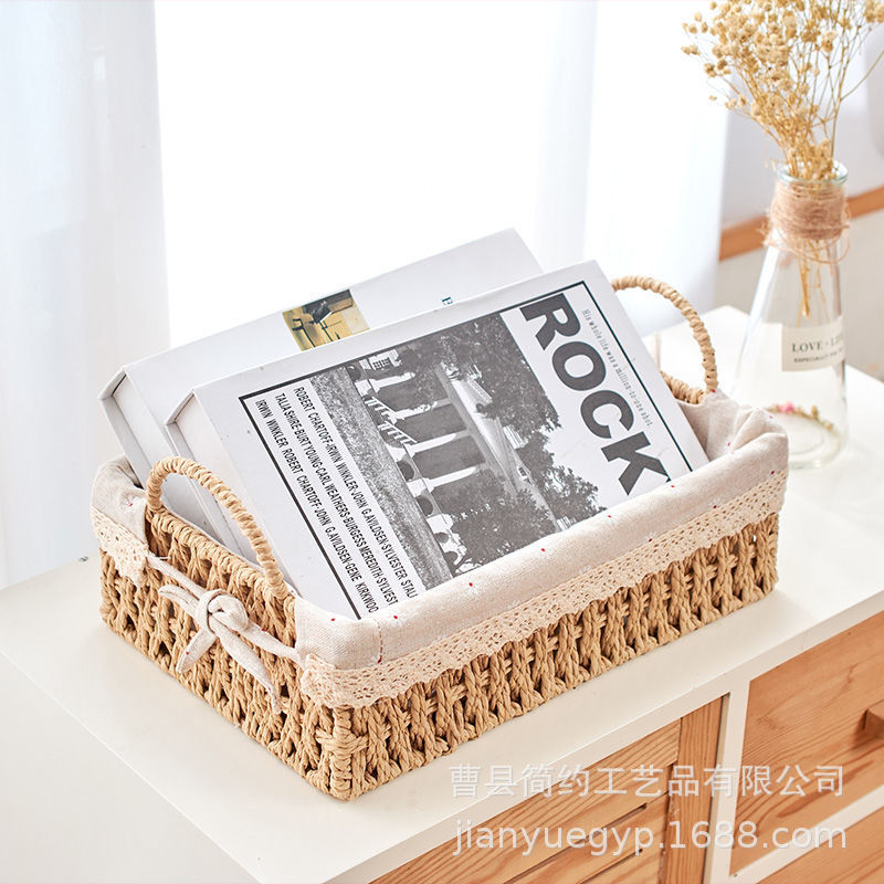 Cesta de almacenamiento tejido de escritorio organización cesta sundries merienda almacenamiento cesta juguete cosméticos almacenamiento cesta tela clave caja