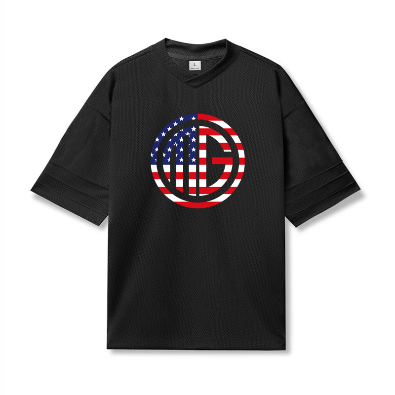 Japanese style wine red boys T-shirt short sleeve mesh summer youth feel wear American breathable quick-drying couple half sleeve