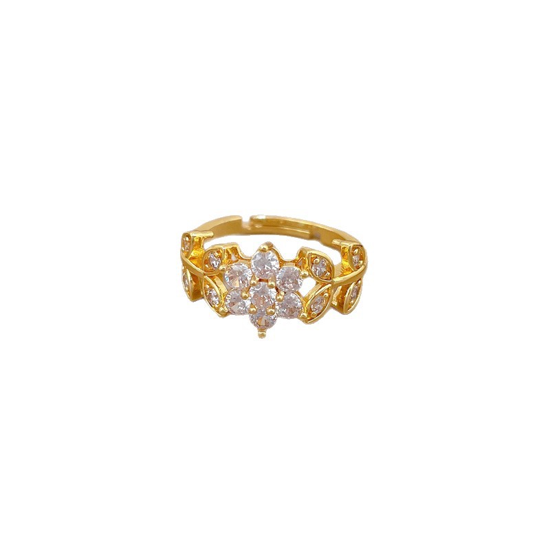 Light Luxury Flower Full Diamond Ring Opening Adjustable Simple Jewelry Japanese Ring Couple Ring_voghion.com