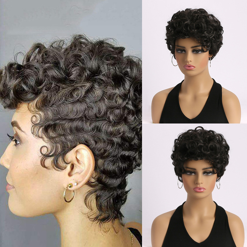 New Wig Aliexpress Popular Women's Fashionable Natural Short Curly Hair Synthetic Chemical Fiber Headgear for Women Dropshipping