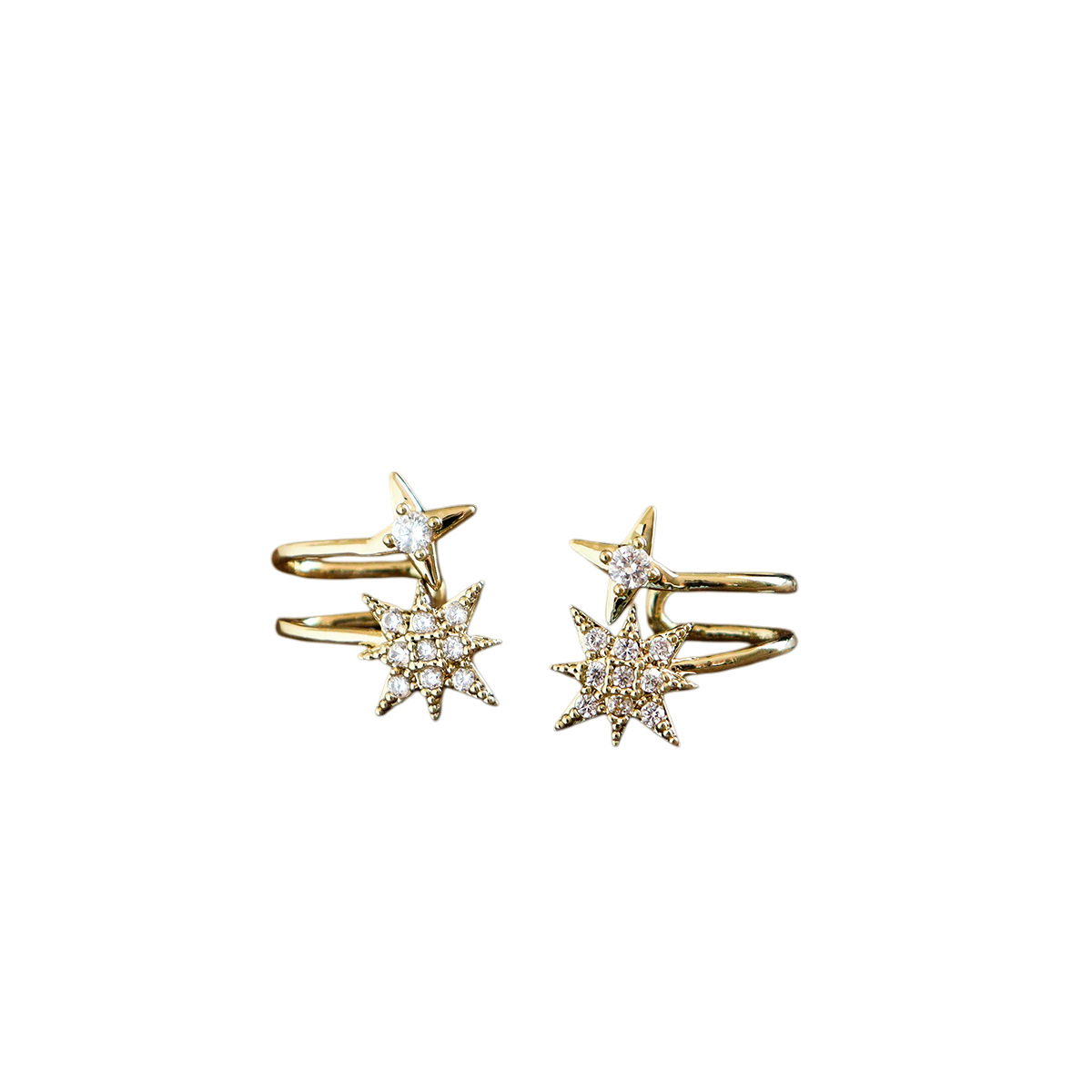 Boucle d'oreille étoile à huit branches zircon pour oreilles non percées_voghion.com