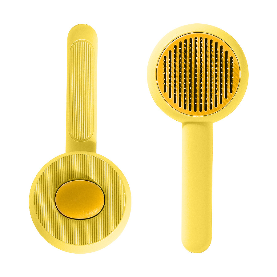 Nuevo peine transfronterizo para mascotas, peine de aguja de acero inoxidable para gatos, cepillo de masaje para eliminar el vello flotante, peine para eliminar el vello para perros con una tecla