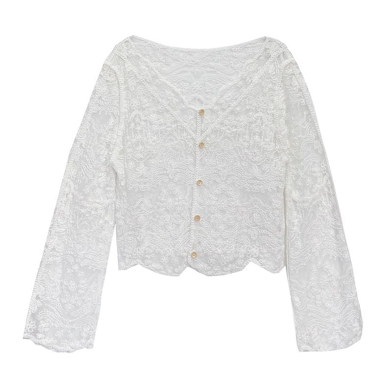 レースの透かし彫りの日焼け止めの服のニットのカーディガンの薄いタイプの女性のサスペンダーのスカートの外で上着の夏のゆったりしている韓国版のコートを掛けます。|undefined