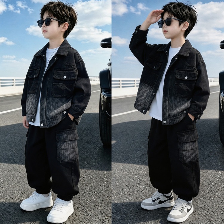 Children's clothing, boys' autumn denim set, 2026 new style, for middle and older children, spring and autumn outerwear, stylish and trendy for autumn