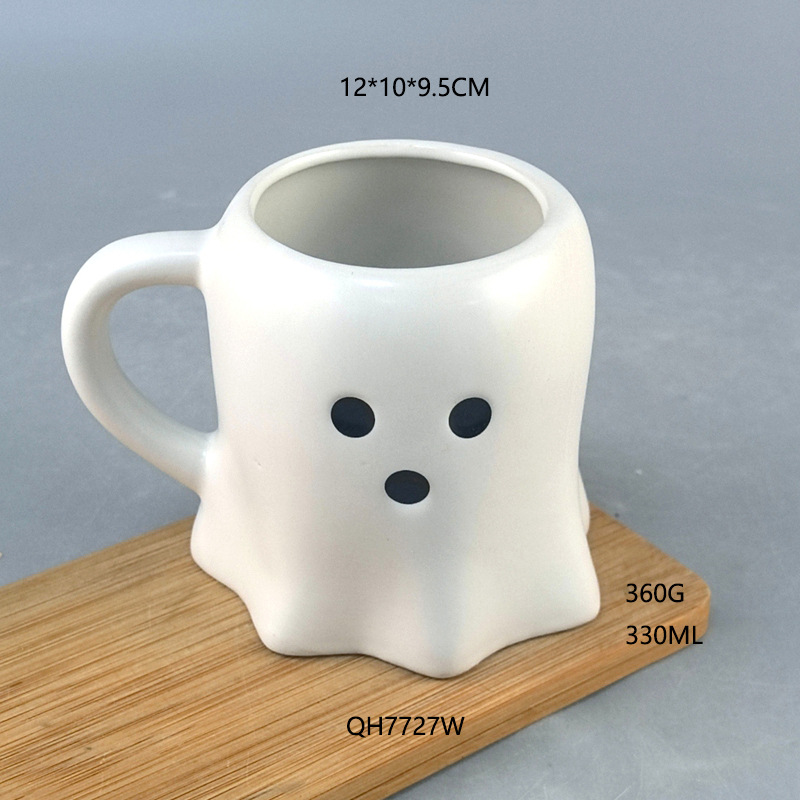 Creativo encantador fantasma de cerámica taza pintada a mano decoración de la escena de Halloween taza de agua extraña