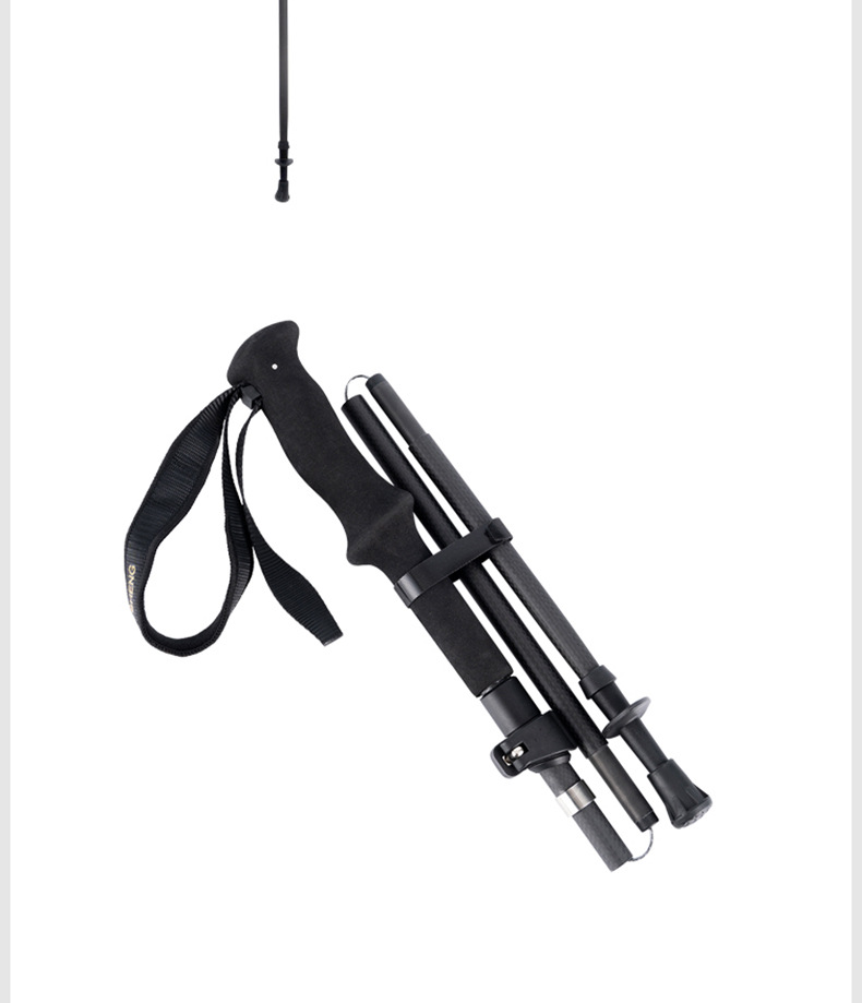 Bâton de trekking télescopique et pliable en 5 sections, en fibre de carbone 3K à tissage uni, pliable, antidérapant et portable._voghion.com