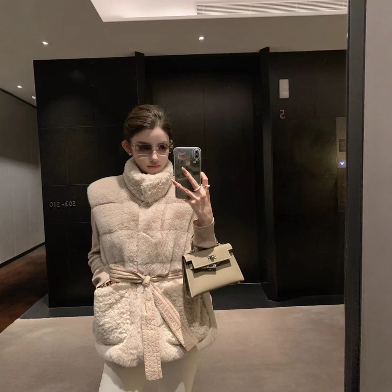 Monc**R25 New Autumn and Winter Women's Stand-Up Collar Lace-Up Fur down Vest