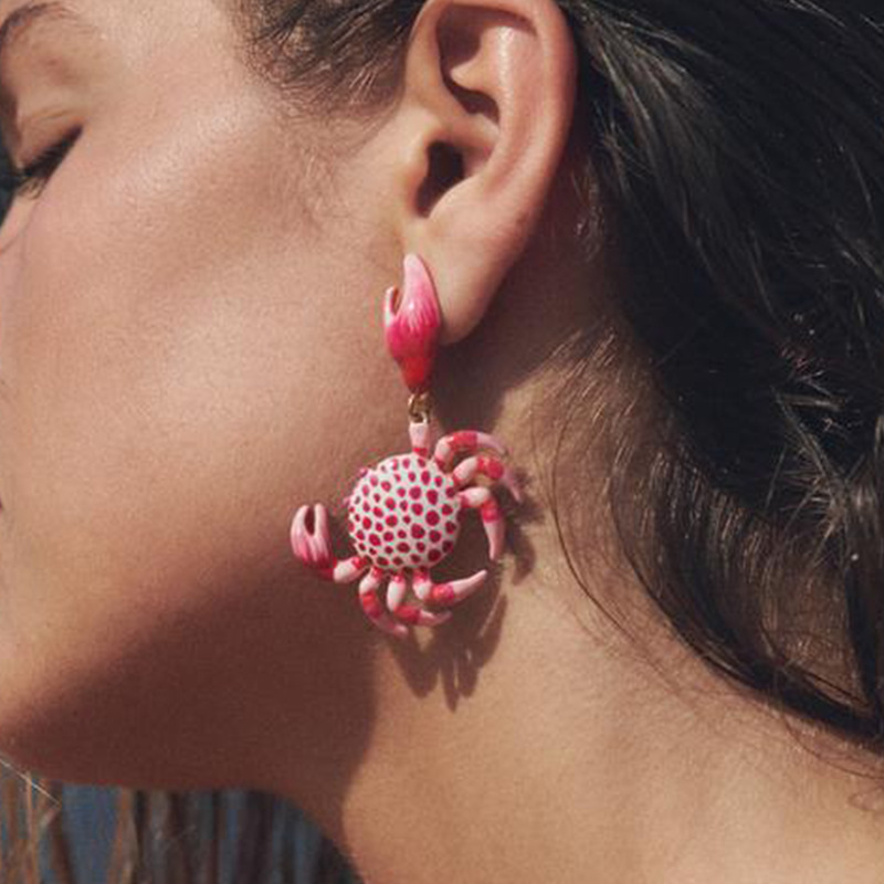 ZA cross-border summer European and American ocean style pink crab earrings new vintage personality exaggerated design fashion earrings