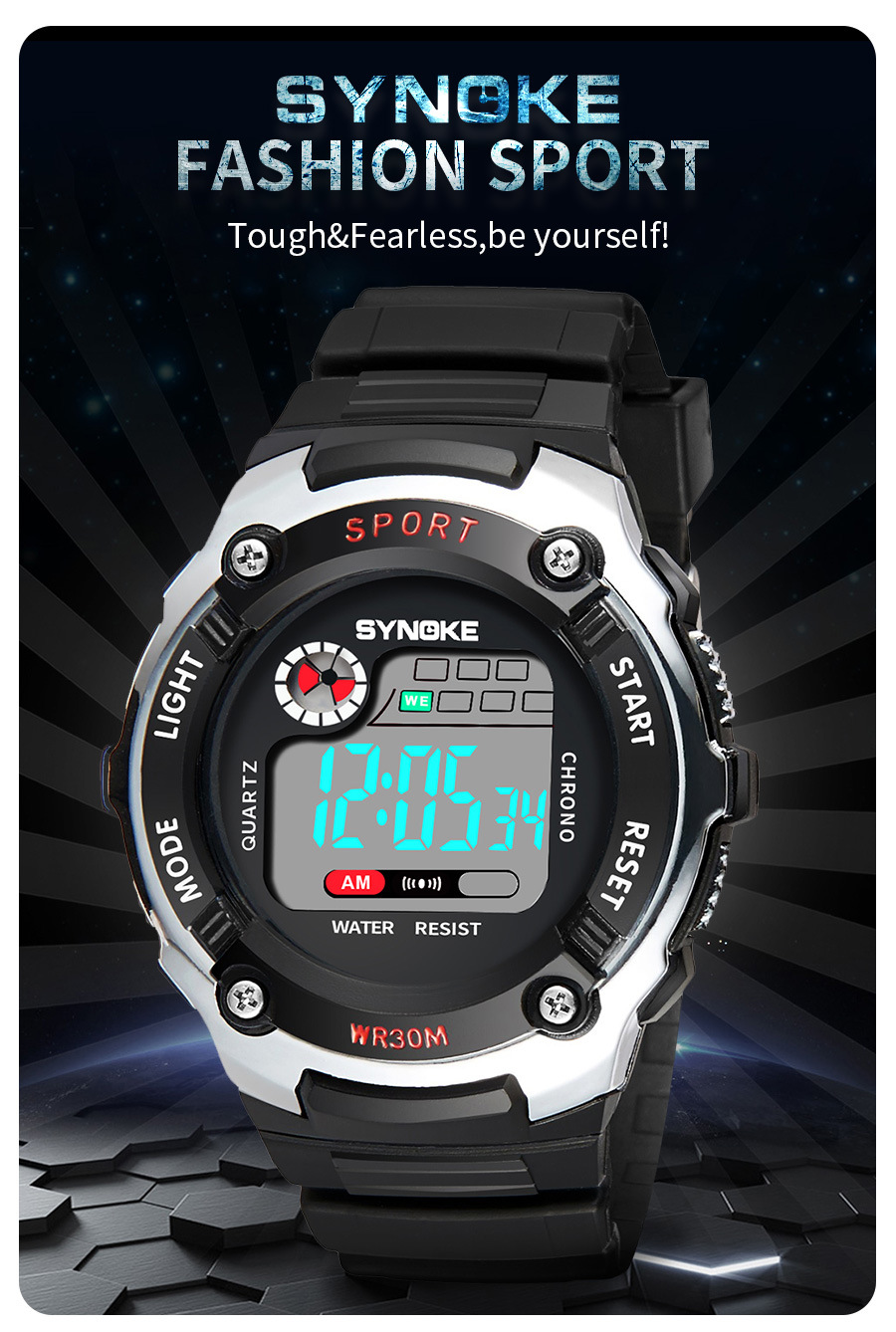SYNOKE brand student watch children's watch fashion boy electronic watch waterproof alarm multi-function watch_voghion.com