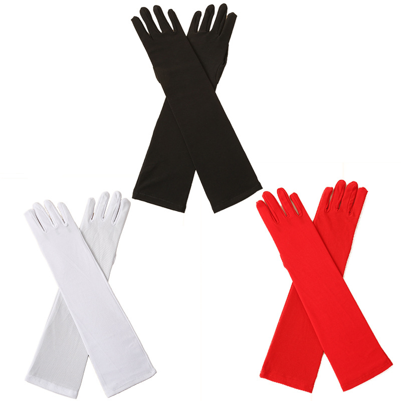 Guantes largos negros de seda de leche elásticos de 53 cm para fiestas, festivales, Halloween, accesorios para disfraces y espectáculos.