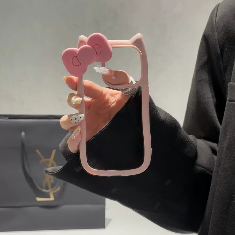 Three-Dimensional Cute Bow Suitable for Apple 17Promax Phone Case Transparent Iphone16 Cat Ears 15 Set for Women