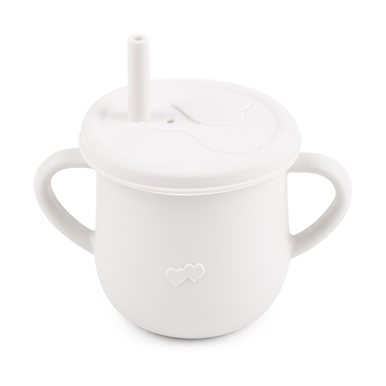 Taza de agua de paja de silicona para niños de grado alimenticio taza de agua resistente a caídas bebé taza de agua de silicona binaural taza de silicona para beber