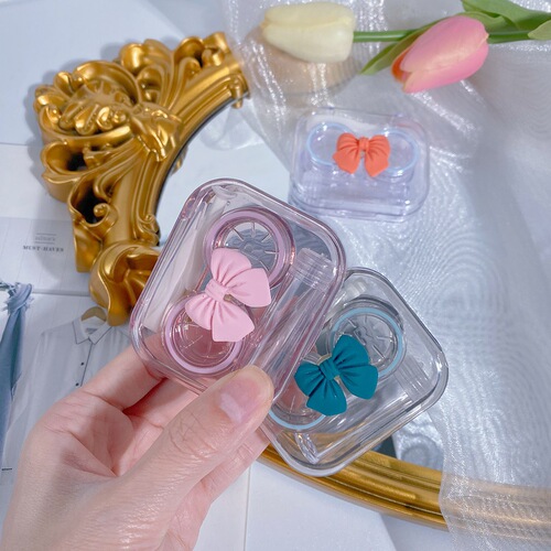 Contact lens case portable ins bow transparent contact lens case female cute Japanese style portable compact companion box