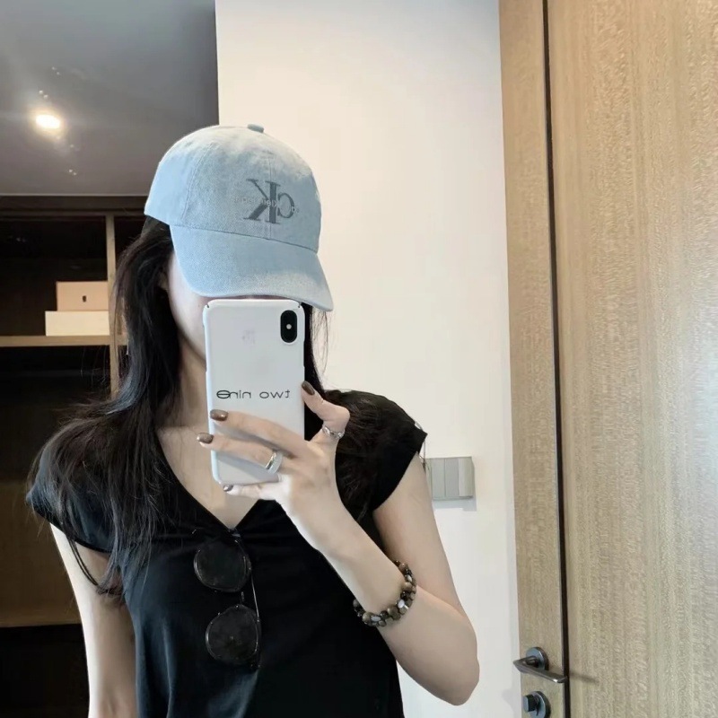 新款经典牛仔款字母ck帽子刺绣男女显脸小季遮阳可调节弯檐棒球帽|undefined