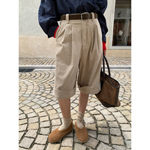 NEIHE内赫2025年复古灯芯绒卷边五分直筒休闲短裤女秋季257336