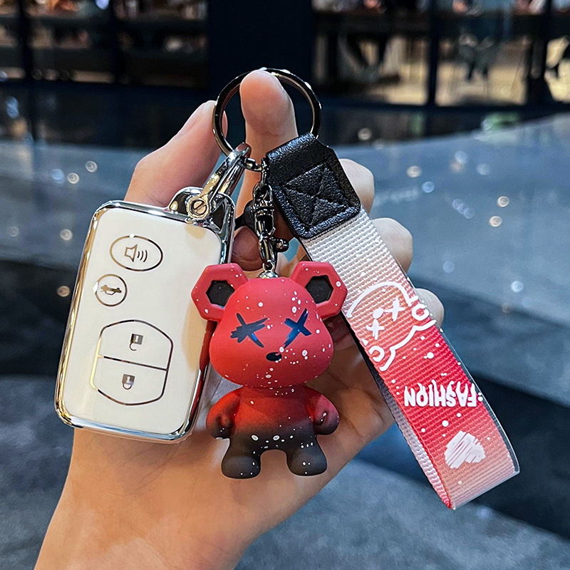 도요타 I-스마트 4 키 [싱글 쉘 화이트] + 레드 폭력 곰 펜던트