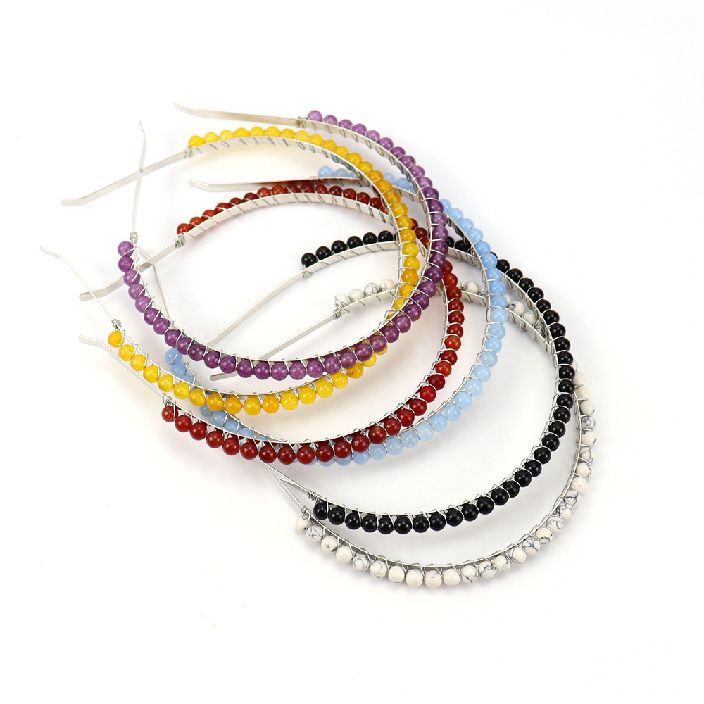 TikTok Live Broadcast Handmade silver Winding 6mm Natural Crystal Beads Crown Hair Band Colorful Hair Accessories Headwear F48