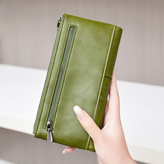 Cross-border RFID anti-theft women's wallet waxed leather double zipper long wallet European and American new retro handbag