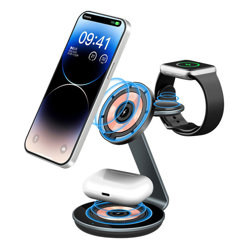 New Magsafe magnetic wireless charger three-in-one aluminum alloy for iPhone 15/14/13