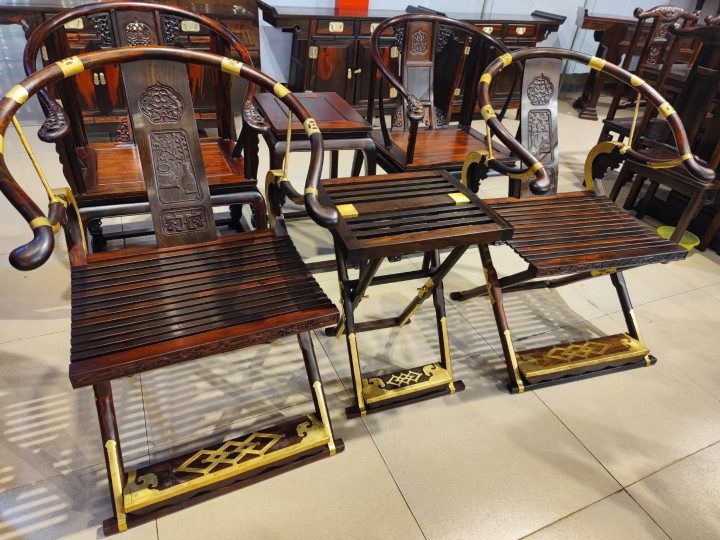 印尼黑酸枝阔叶黄檀扶手椅圈椅交椅三件套仿古典新中式红木家具