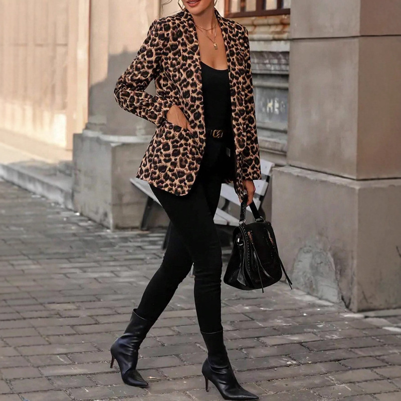 2025 New Foreign Trade Leopard Print Suit Jacket, European and American Style Slim-Fit Jacket, Fashionable Outerwear Top 2025 New Foreign Trade Leopard Print Suit Jacket, European and American Style Slim-Fit Jacket, Fashionable Outerwear Top