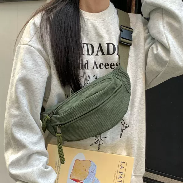Cross-Border Waist Bag for Women in Autumn and Winter New Corduroy Casual Women's Multi-Purpose Crossbody Bag Versatile Girl Outdoor Mobile Phone Bag