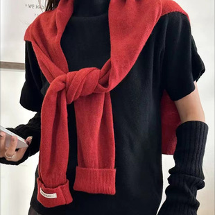 New Autumn Shawl Women's Solid Color Wool Knitted Sleeve Shawl Air-conditioning Room Scarf Neck Protection Thin All-match