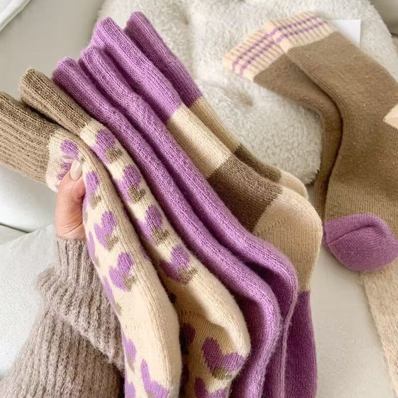 秋冬款加厚毛绒防寒爱心保暖袜纯色款袜子女中筒袜冬季超厚毛圈袜|undefined
