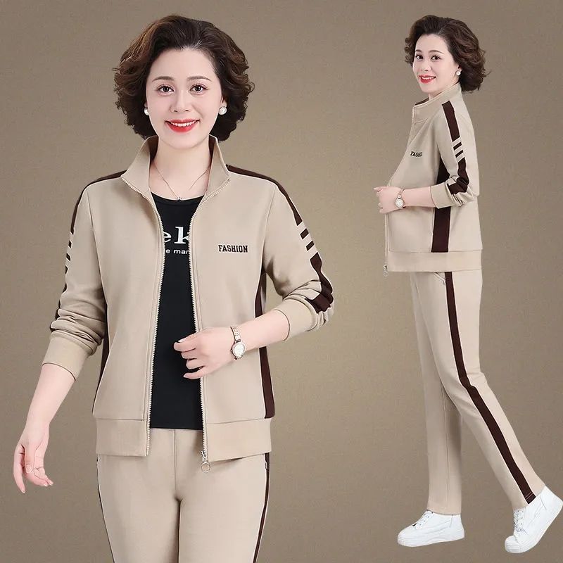 2025新款妈妈装中老年休闲运动服套装女春秋季大码立领卫衣两件套