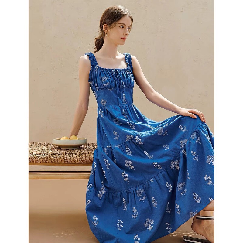 Yin Series 100% Xinjiang Cotton | Klein Blue Suspender Dress 2026 Summer New Women's Slimming Dress Yin Series 100% Xinjiang Cotton | Klein Blue Suspender Dress 2026 Summer New Women's Slimming Dress