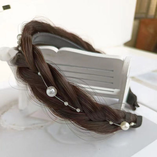 Wig Fishbone Braid Pearl Hair Clip Women Wide Edge Toothed French Braid Headband Non-Slip Handmade Braided Hair Accessory