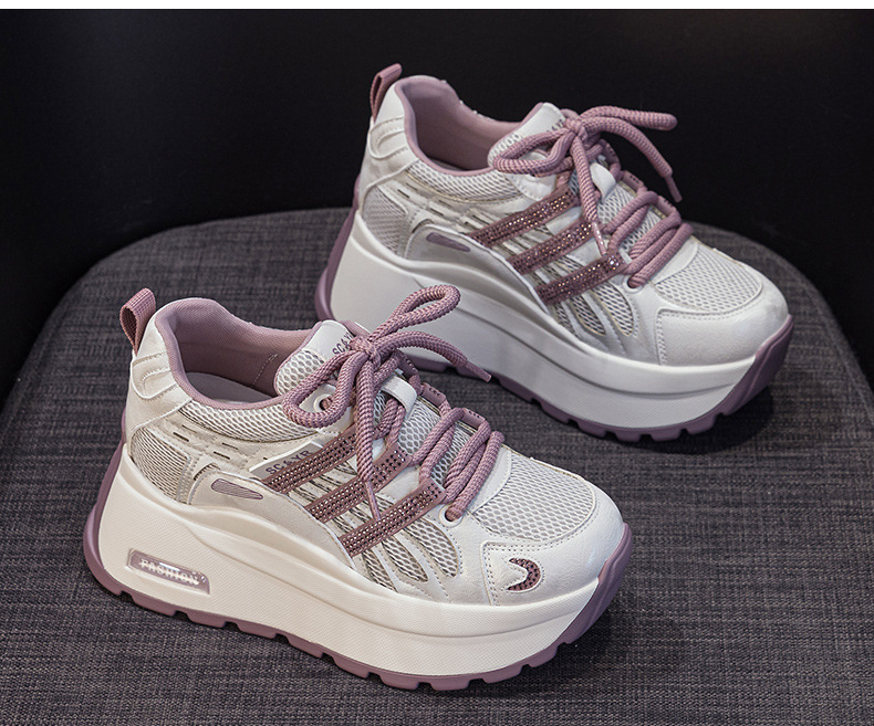 Giày sneaker nữ đế dày tăng chiều cao lưới thoáng khí mùa hè — Tím 5039, Trắng 5039, Vàng 5039 chi tiết 14
