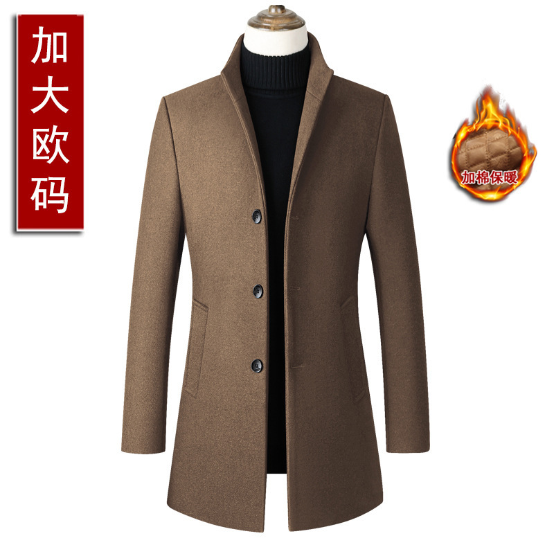 European Size Enlarged Cross-Border Version Single-Breasted Stand-Up Collar Woolen Men's Outwear Jacket Men's Clothing Source Manufacturer Spot European Size Enlarged Cross-Border Version Single-Breasted Stand-Up Collar Woolen Men's Outwear Jacket Men's Clothing Source Manufacturer Spot