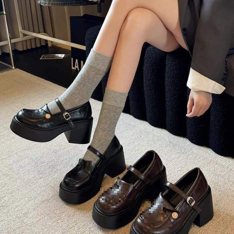 Thick-Soled Thick-Heeled Loafers for Women's Outer Wear 2025 New Autum British Style Mary Jane Shoes Western Style Small Leather Shoes
